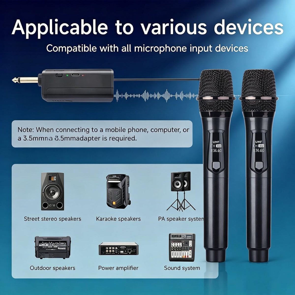 Micrófono Inalámbrico Plug and Play con Receptor Recargable de Mano para Escenarios Grandes