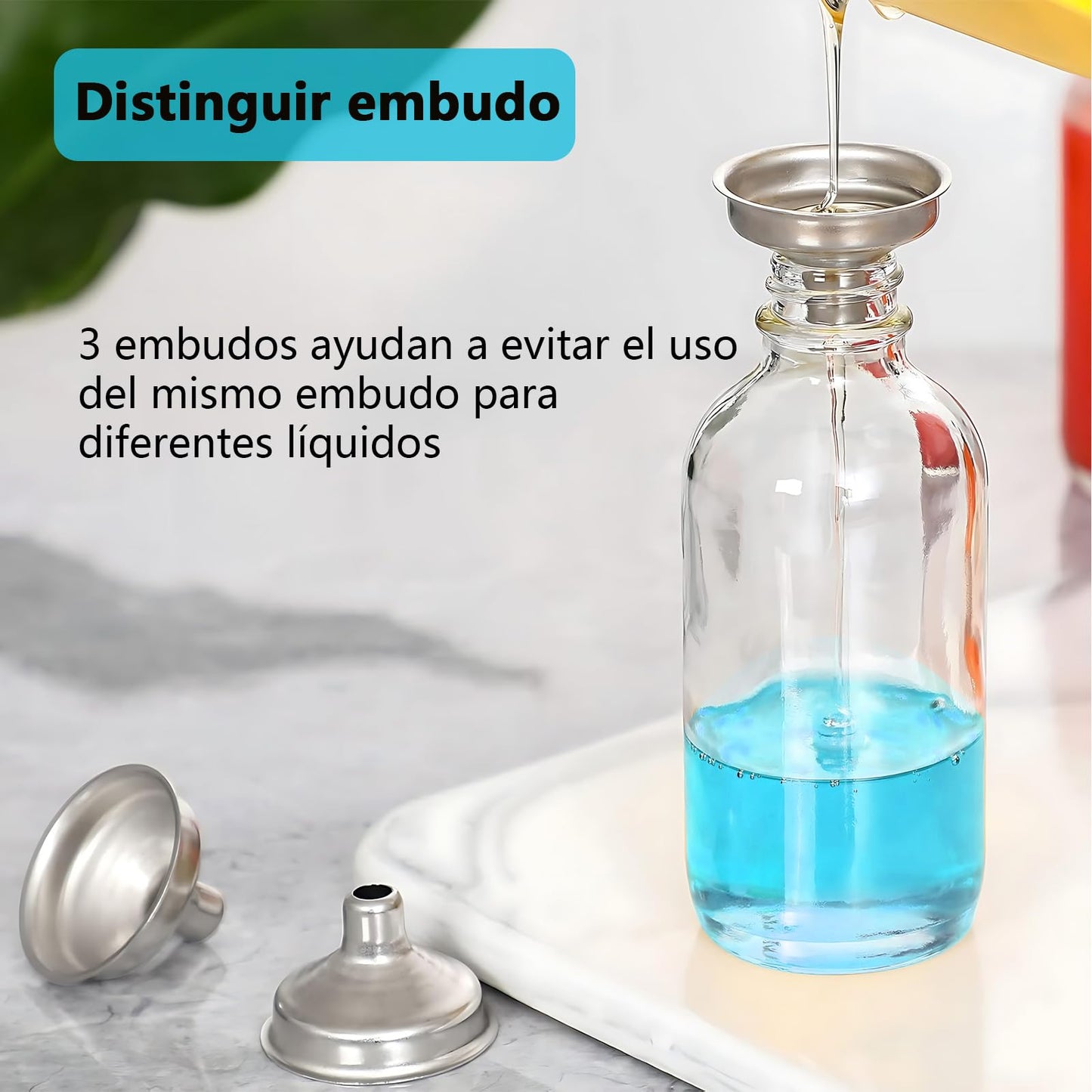 Botellas de vidrio redondas Boston, paquete de 24 botellas pequeñas de vidrio de 2 oz (60 ml) con tapas y embudos de acero inoxidable para jugo, aceite y whisky, de cocina, de viaje y reutilizables