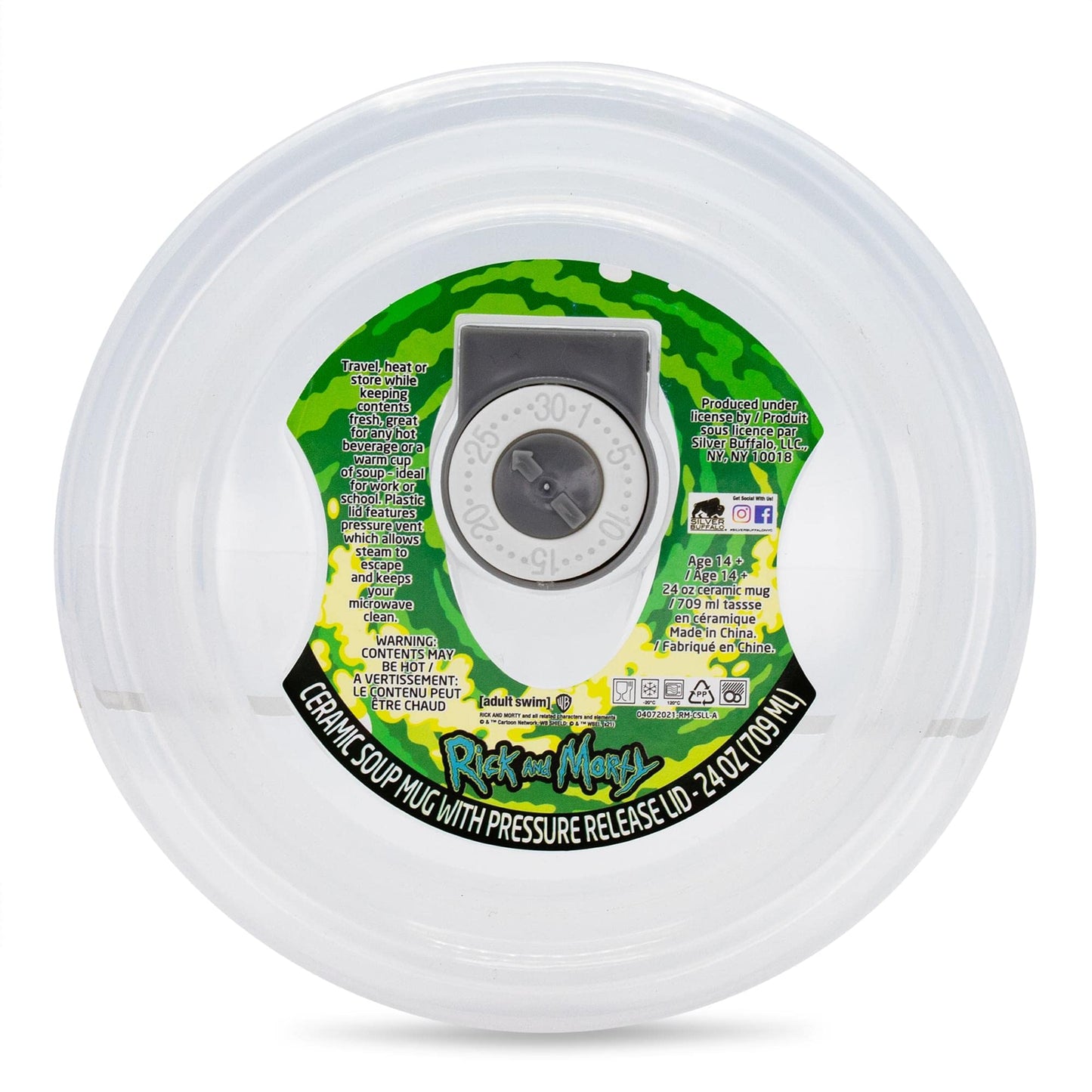 Taza de Sopa de Cerámica Silver Buffalo Rick and Morty Plata con Tapa Ventilada