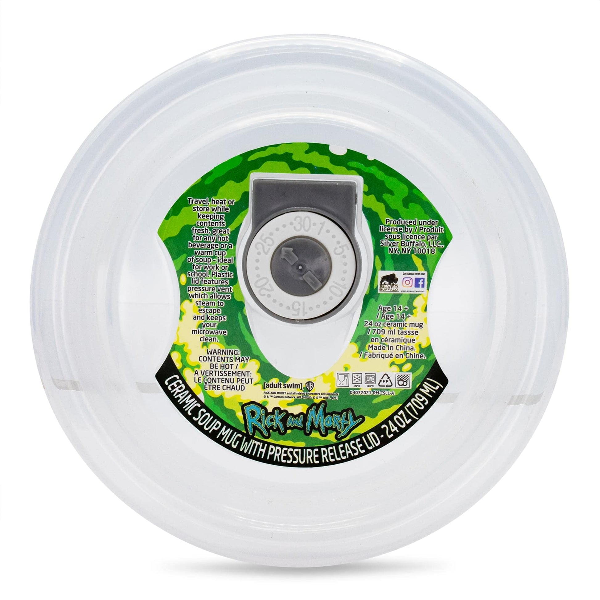 Taza de Sopa de Cerámica Silver Buffalo Rick and Morty Plata con Tapa Ventilada