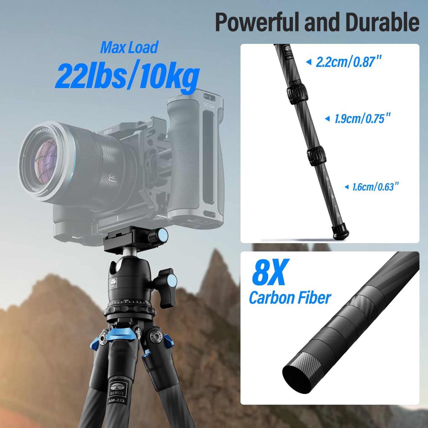 Trípode Compacto SIRUI Fibra de Carbono 360° Portátil Carga 15kg