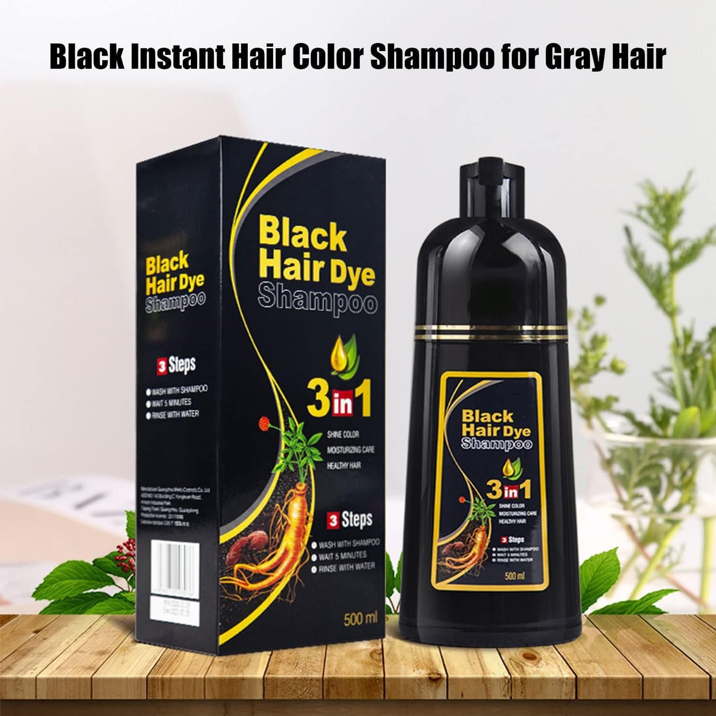 Champú Instant Hair Color para Cabello,Champú para Teñir el Cabello,Cobertura 100% de Canas,Champú para Teñir el Cabello Negro 3 en 1,Coloración a Base de Hierbas en Minutos para Mujeres y Hombres,Castaño Marron