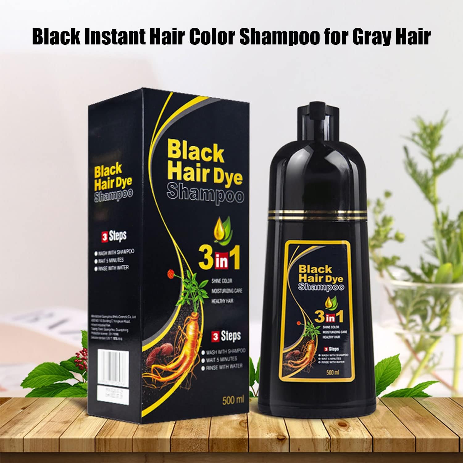 Champú Instant Hair Color para Cabello,Champú para Teñir el Cabello,Cobertura 100% de Canas,Champú para Teñir el Cabello Negro 3 en 1,Coloración a Base de Hierbas en Minutos para Mujeres y Hombres,Castaño Marron