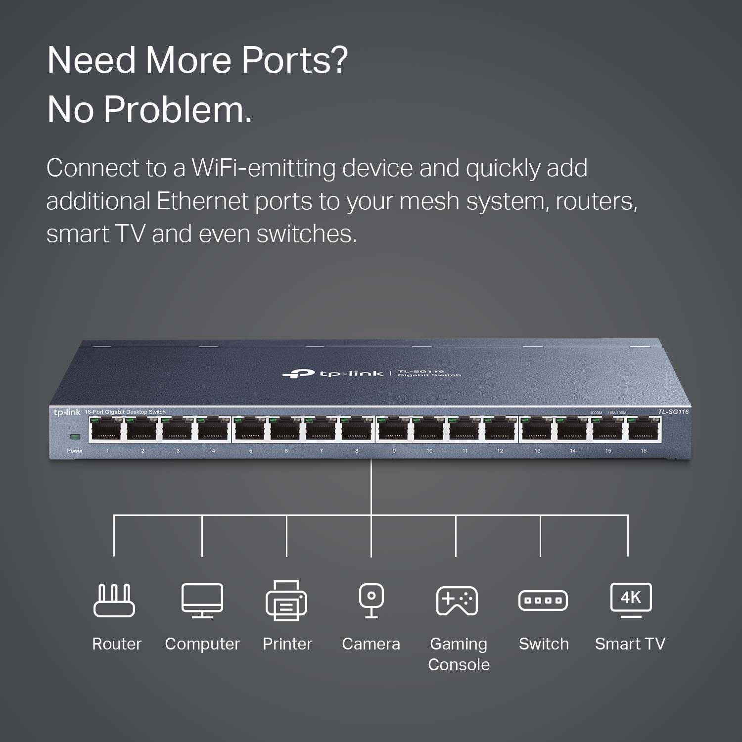 TP-Link TL-SG116 Switch de Escritorio, Gigabit de 16 Puertos