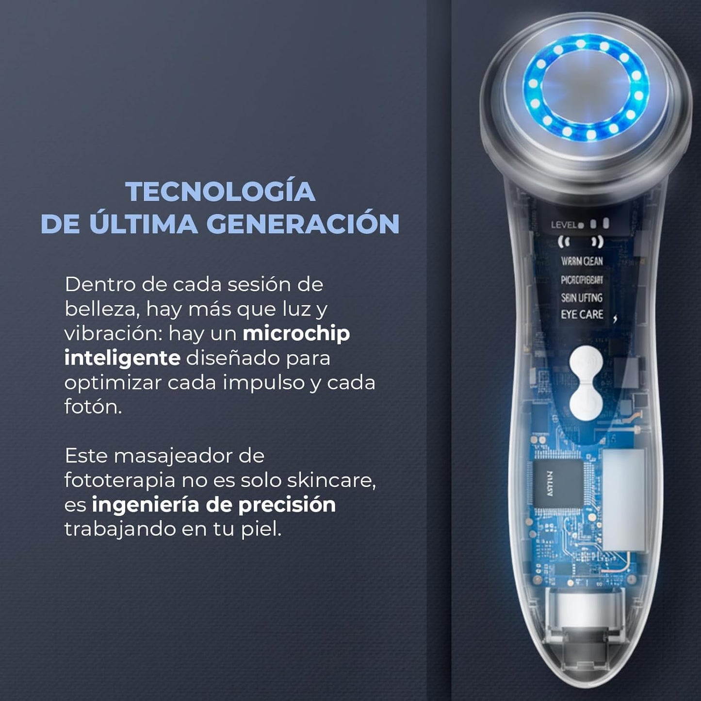 CLEOSKIN Masajeador Facial de Fototerapia Roja y Azul, warm clean, lifting facial y cuidado de ojos. Dispositivo de belleza antiarrugas