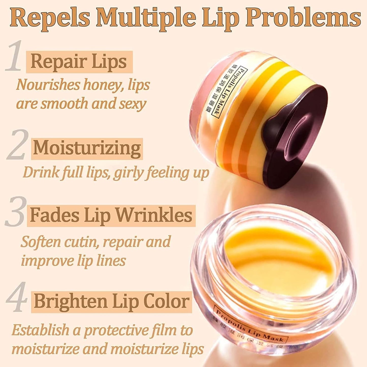 Bálsamo Labial de Miel de Abeja,Bálsamo Labial Hidratante con Propóleo,Bálsamo Labial Hidratante de Miel con Propóleo,Hidratación y Prevención de Labios Secos y Agrietados (Honey Pot)