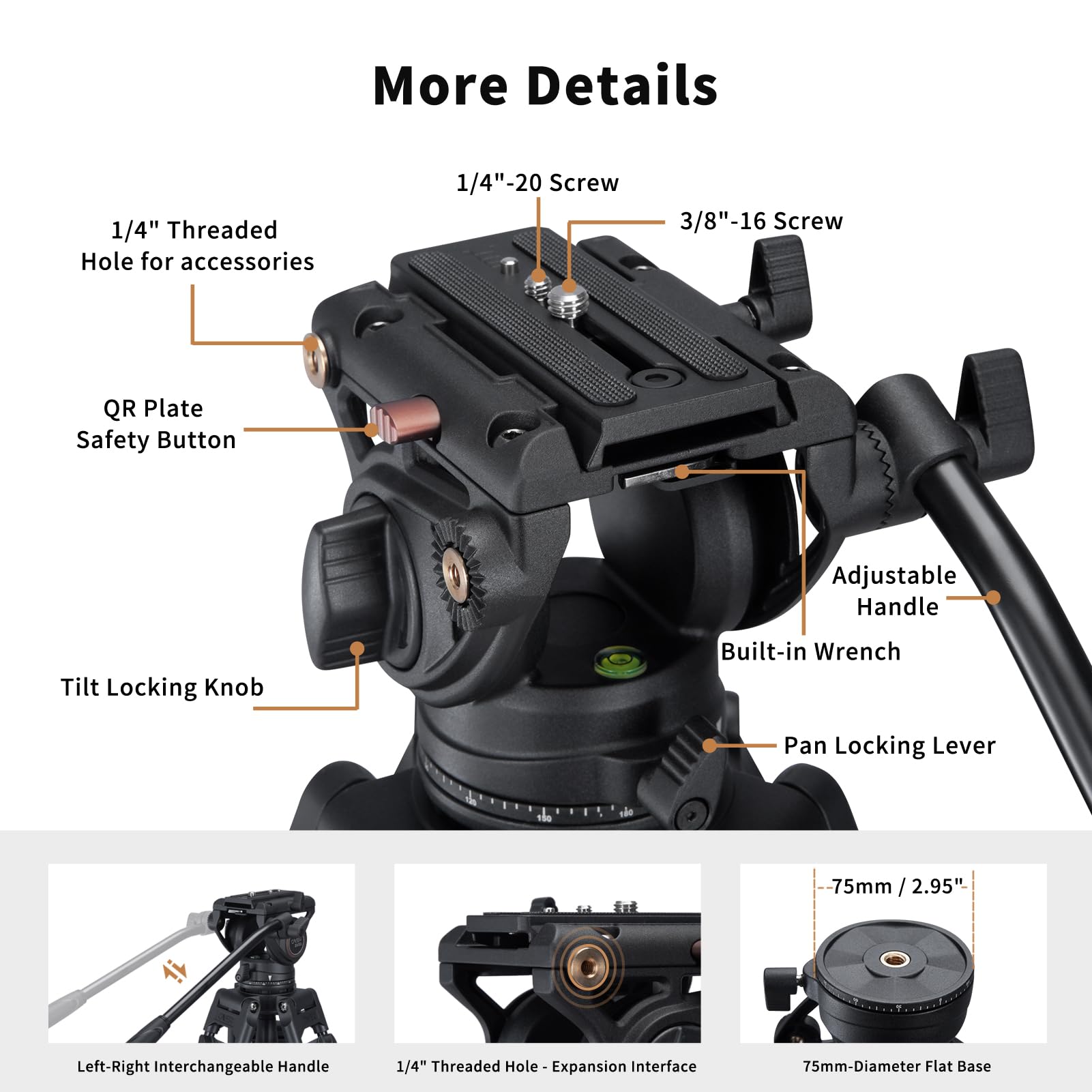 Cayer Trípode de Cámara, Trípode de Video Profesional de 184 cm, Trípode de Aluminio con Cabeza de Fluido para Videocámara DSLR, Carga Máxima de 6 kg - BV30L