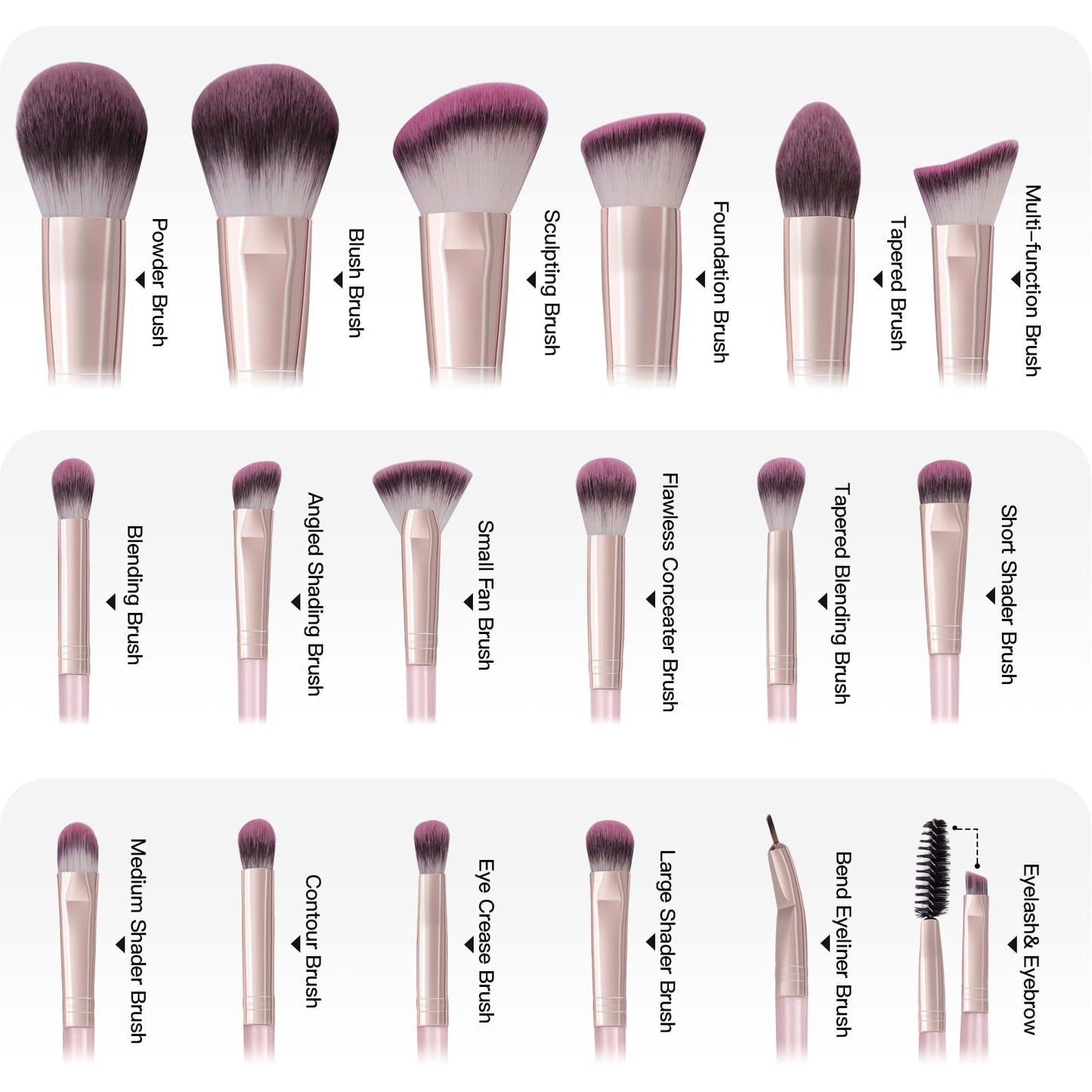 Brochas de Maquillaje con Estuche 18 Piezas Set de Brochas para Maquillaje Profesional Juego de Brochas Kabuki Sintético Premium Sombra de Ojos en Polvo para Base de Maquillaje (Rosa)