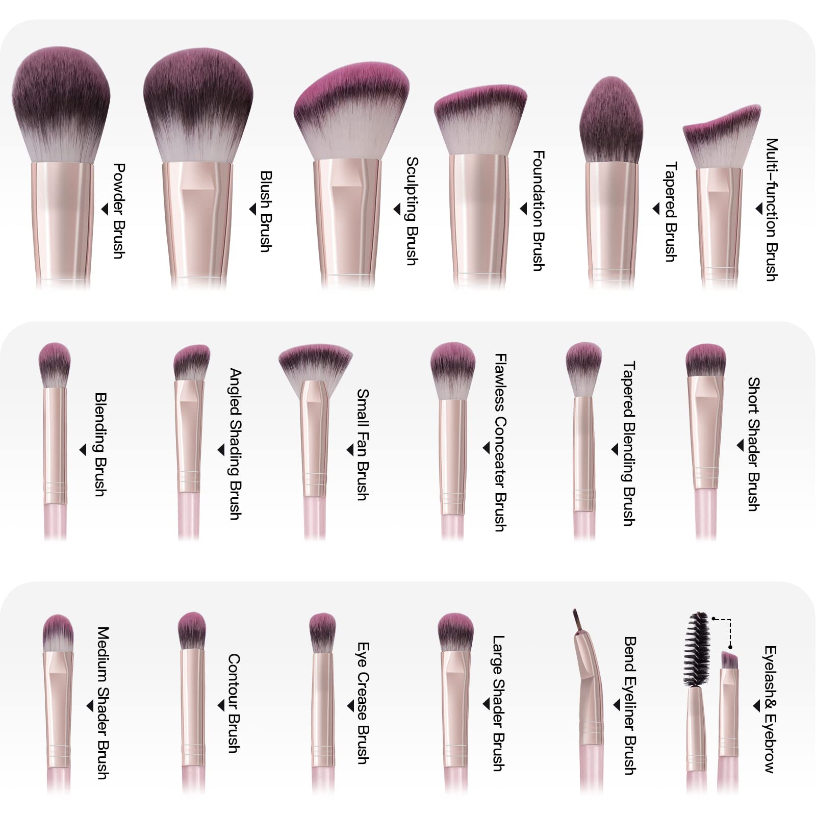 Brochas de Maquillaje con Estuche 18 Piezas Set de Brochas para Maquillaje Profesional Juego de Brochas Kabuki Sintético Premium Sombra de Ojos en Polvo para Base de Maquillaje (Rosa)