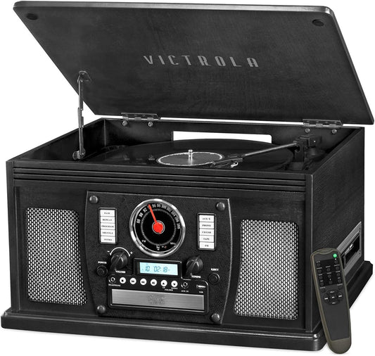 Reproductor de Discos Victrola Negro Bluetooth 8 en 1 con Altavoces Estéreo Integrados