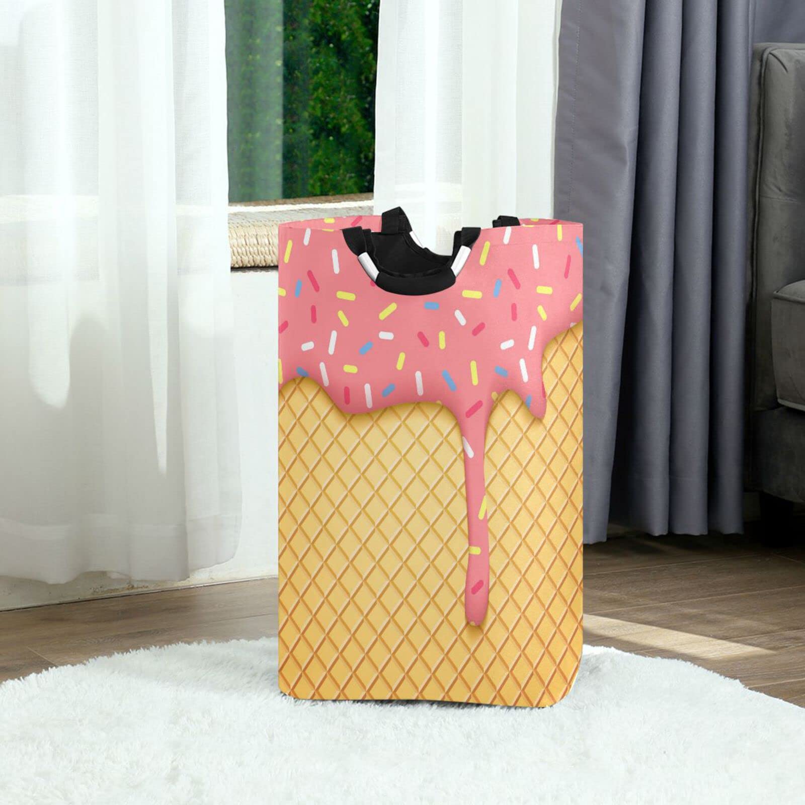 JUMBEAR Cesta de lavandería con cono de helado, plegable, grande, para guardería, con asa, para recámara, baño, recámara, habitación de los niños
