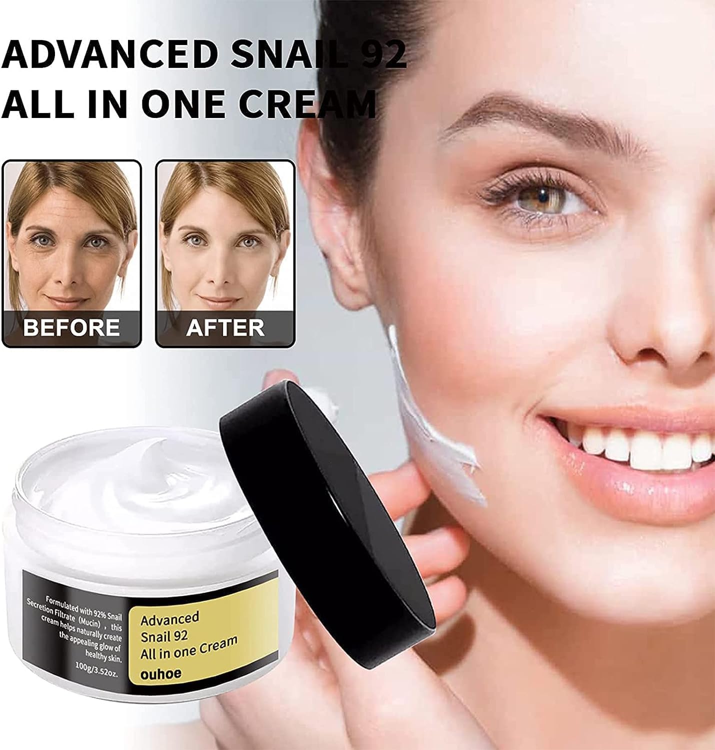 Fórmula Avanzada de Crema Hidratante de Mucina de Caracol para Mujeres - Hidratante Facial Diario 100g (2 Frascos)