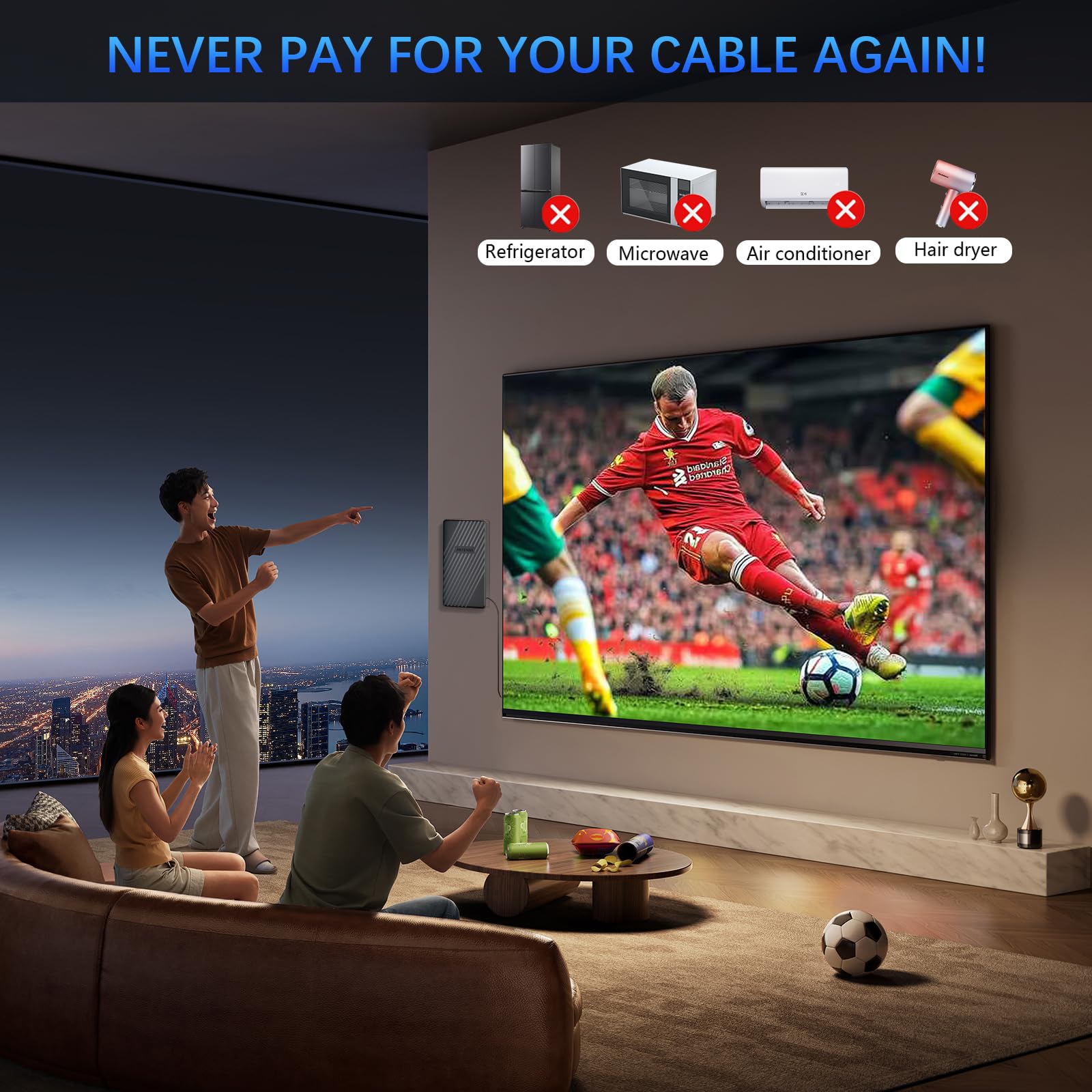Antena de TV de alcance de más de 2200 millas para canales locales, antena de TV digital más fuerte mejorada 2025 para interiores y exteriores con amplificador de señal y cable coaxial de 33 pies