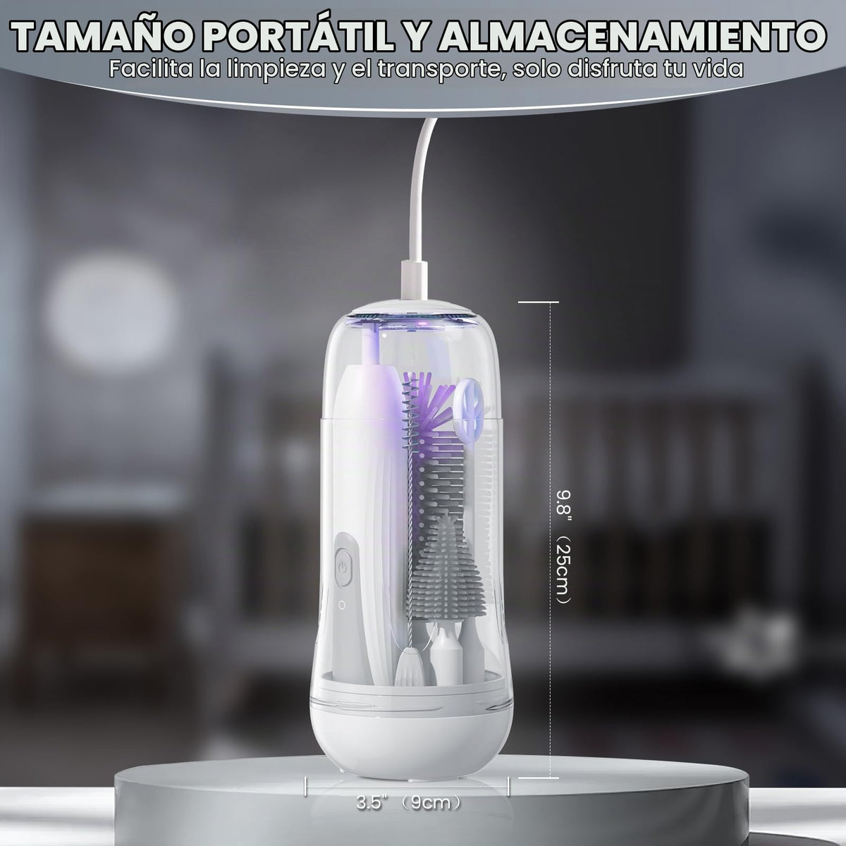 Limpiador de cepillo para polvo eléctrico para botellas con caja de