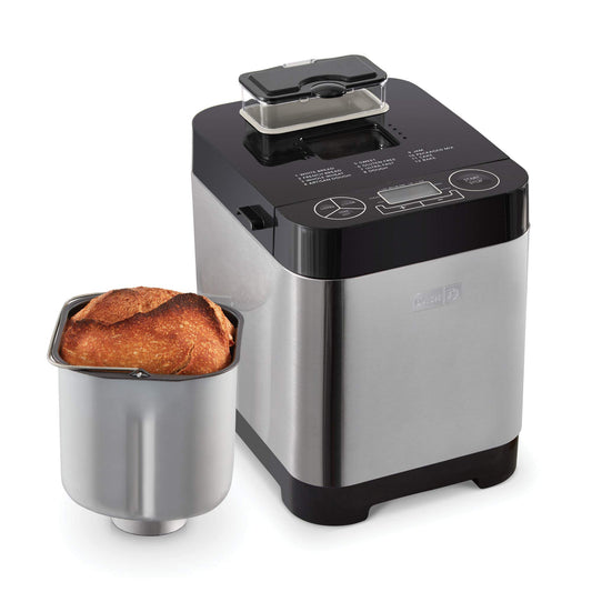 Dash Everyday - Máquina para hacer pan de acero inoxidable, hasta 1.5 libras, programable, 12 ajustes + dispensador de llenado automático sin gluten y sin gluten, color negro