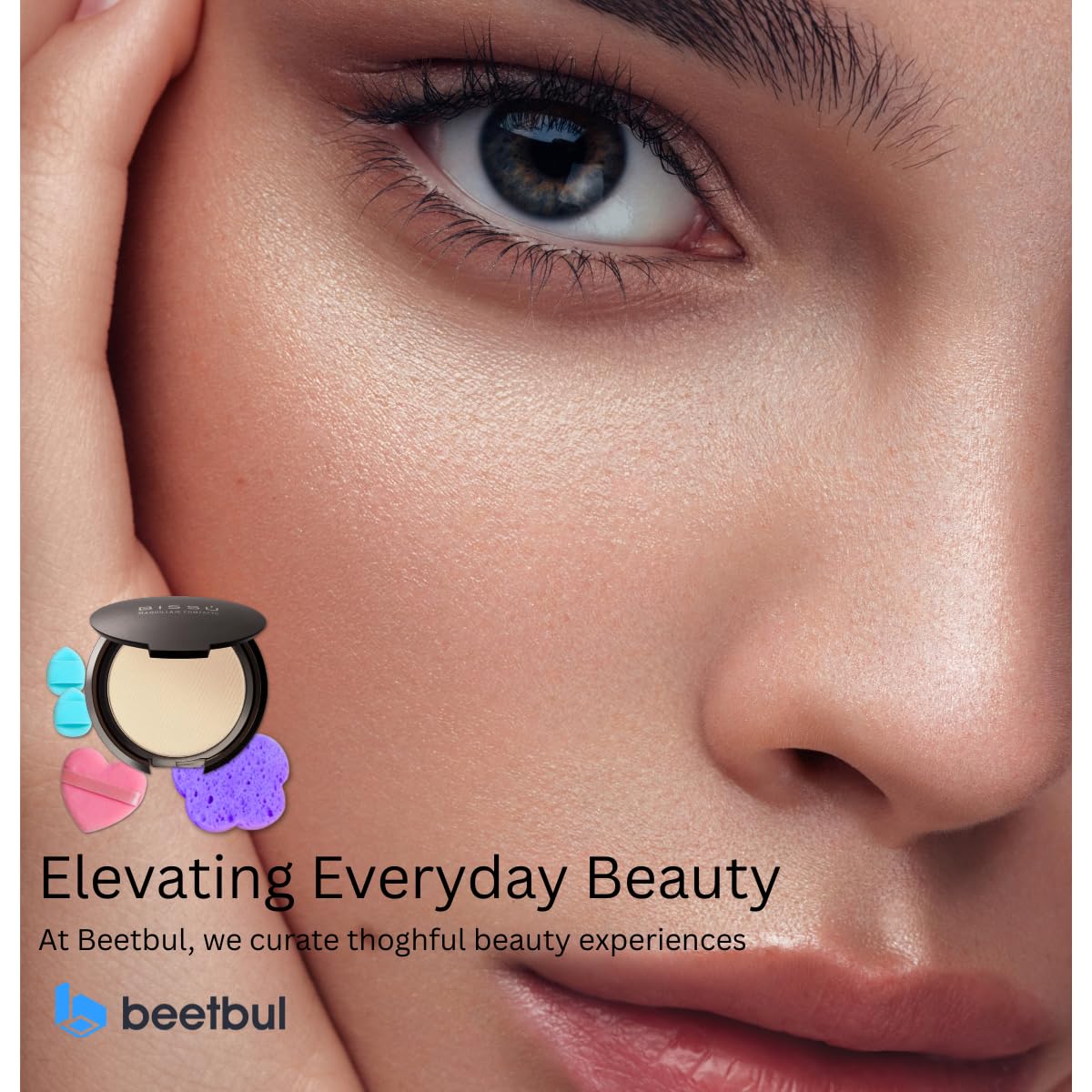 Kit de maquillaje y exfoliación – Polvo compacto Bissú + 1 Almohadilla de terciopelo mediano + 2 Almohadillas de dedos + 1 esponja exfoliante facial (13 Bronce)
