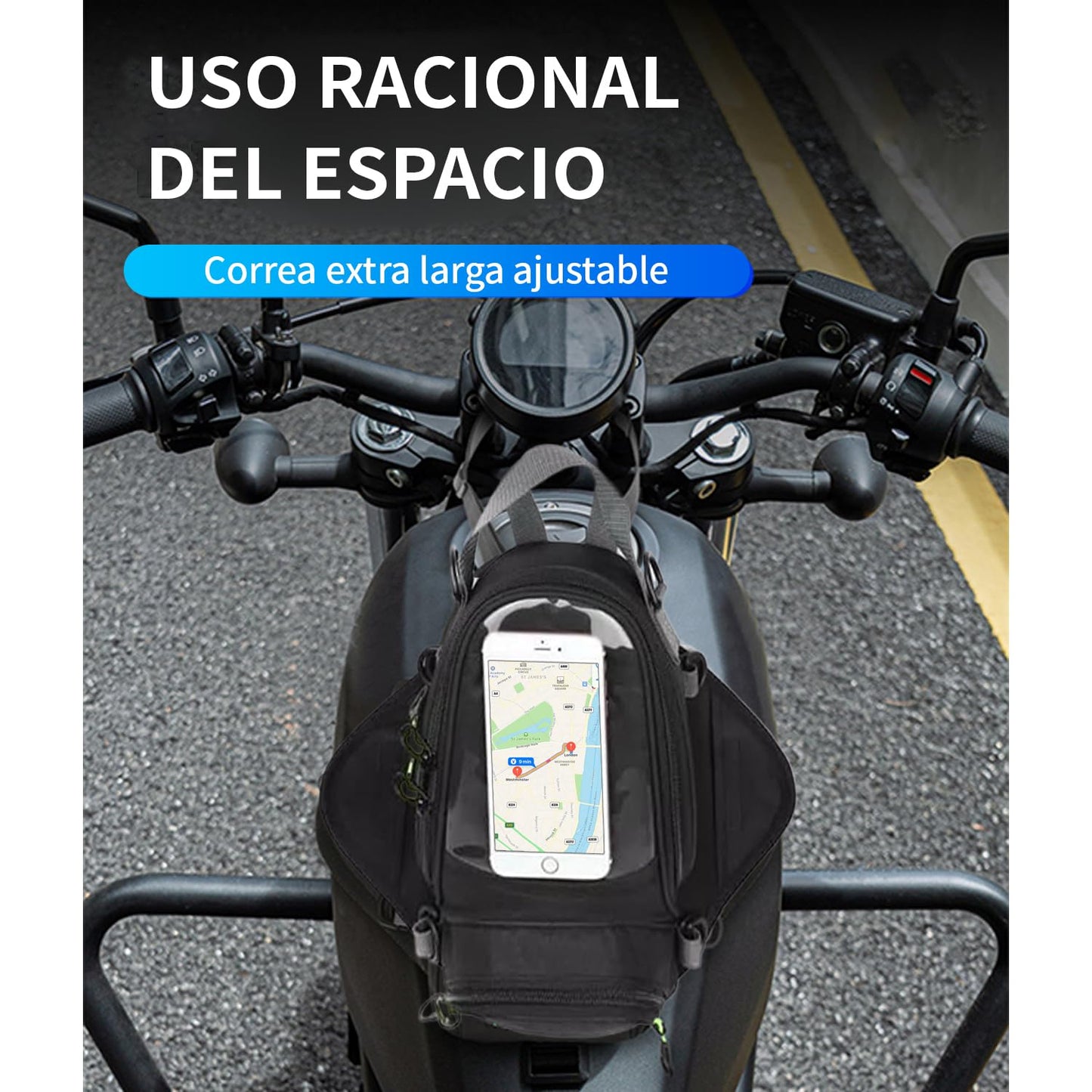 BOBOJIIIER Bolsa Universal para Herramientas en el Tanque de Motocicleta, Bolso Correas O Imán Para Tanque De Motocicleta, Color Negro