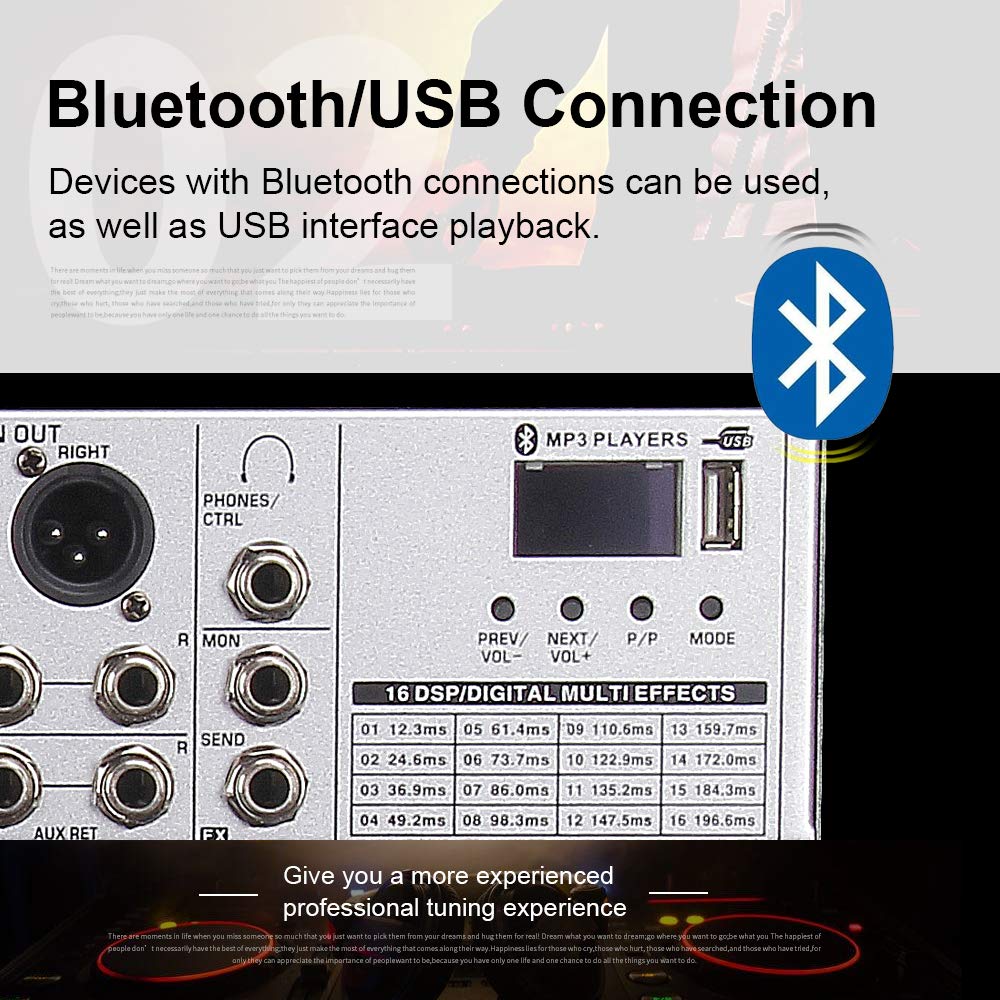 G-MARK GMX1200 Mezcladora de Audio 12 Canales 16 DSP Efectos Consola de Audio USB Interfaz Bluetooth DJ Mixer con Alimentación Phantom 48V Consola De Sonido para Computadora Grabación Broadcast