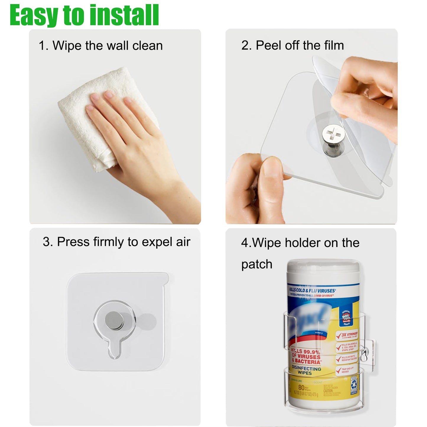 Heyrelda - Soporte para toallitas de pared para limpiar toallitas, acrílico para pared, fácil instalación, idea para cocina, baño, oficina, escuela, transparente (4.3 pulgadas de largo x 4.7 pulgadas