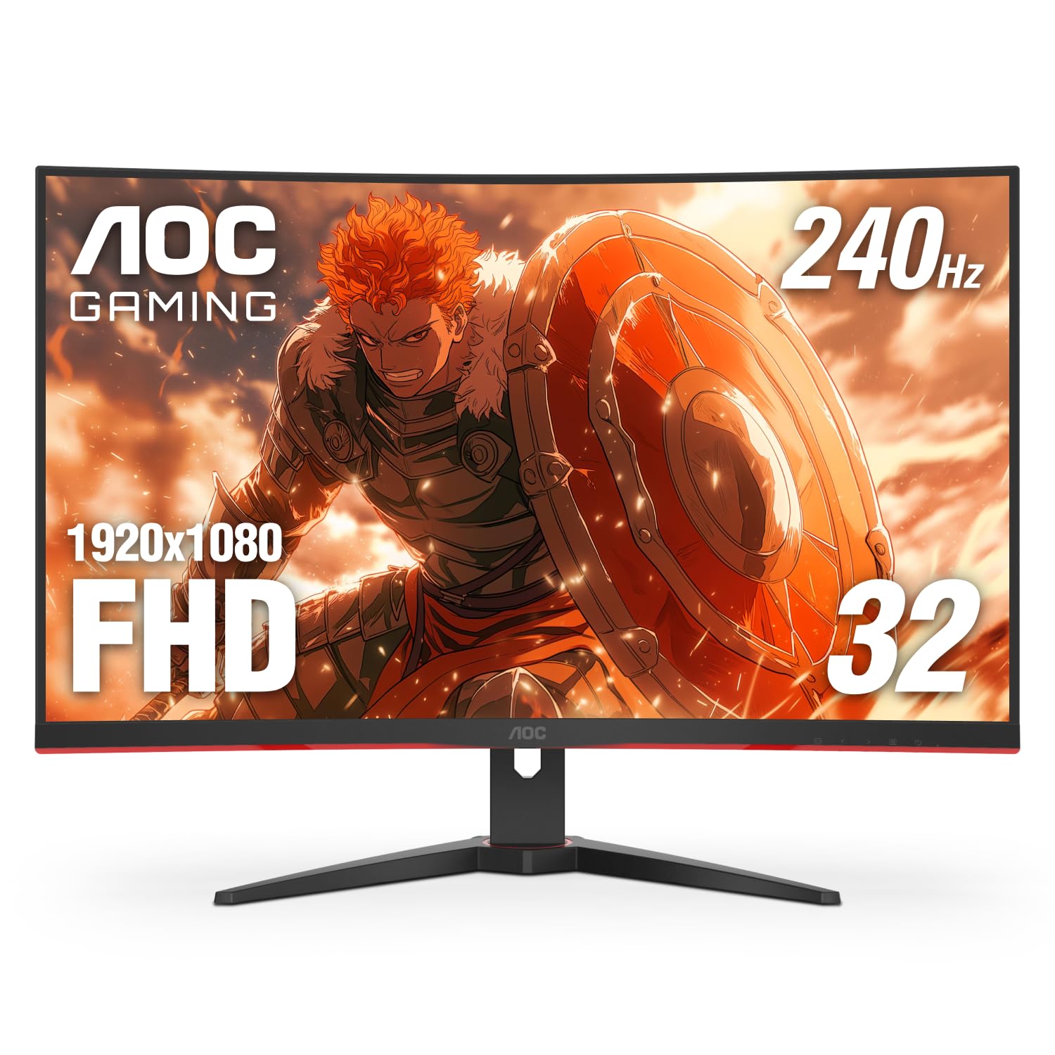 AOC C32G2ZE Monitor de Juegos Curvado sin Marco de 32 Pulgadas, Full HD 1920x1080, VA, 0.5ms 240Hz, AMD FreeSync Premium, DP/HDMI/VGA, VESA, 3-3-1 Programa de reactivación