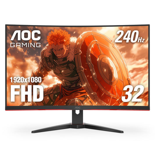 AOC C32G2ZE Monitor de Juegos Curvado sin Marco de 32 Pulgadas, Full HD 1920x1080, VA, 0.5ms 240Hz, AMD FreeSync Premium, DP/HDMI/VGA, VESA, 3-3-1 Programa de reactivación