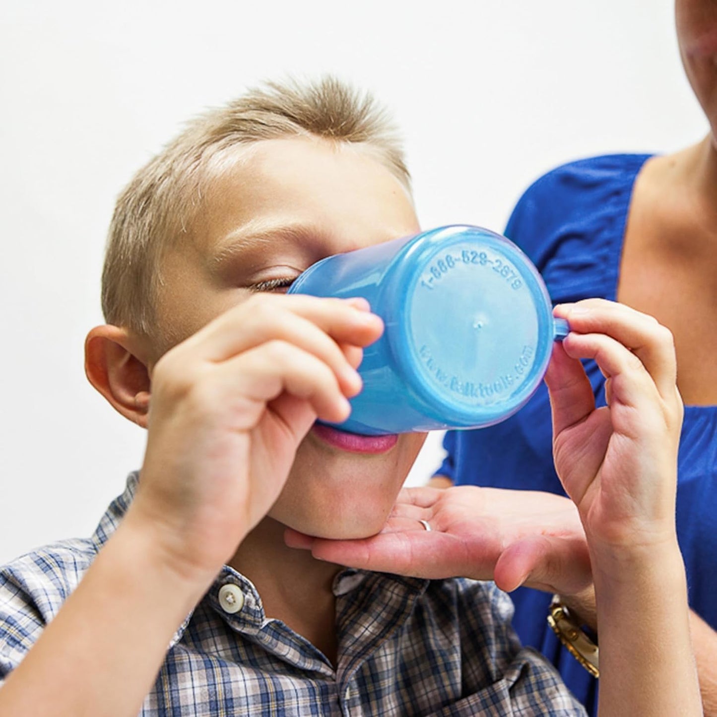 TalkTools Recessed Lid Cup with Handles - Leak Proof | Promotes Oral Motor Skills, Lip Closure, and Self Feeding | Alternative to Sippy Bottle | Food Grade Materials | Dishwasher Safe (Light Blue)