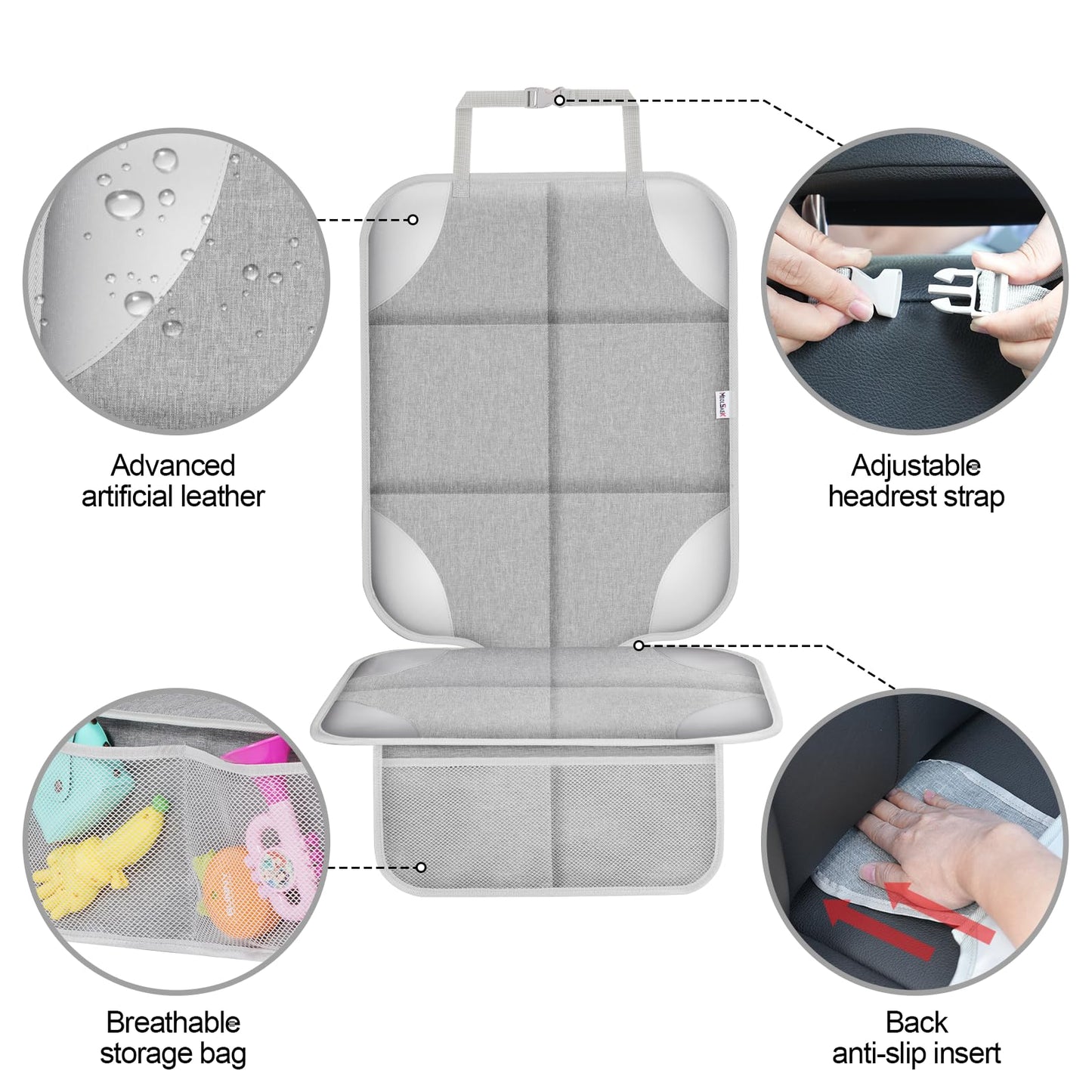 Meolsaek - Protector de asiento de coche para asiento de coche infantil, de tela 600D con respaldo antideslizante, fundas impermeables para asiento de coche con acolchado grueso para niños