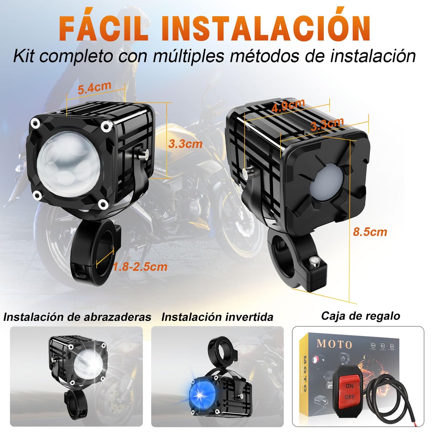 AUTOFAST 80w 6500k Luces Exploradoras Para Moto,Luz Antiniebla Auxiliares Para Moto,Súper Brillante Faros Led Para Moto Con Lente,Faros De Niebla Para Motocicleta,Focos Para Moto,2pcs