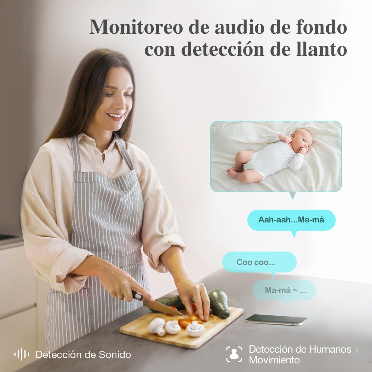 Monitor Inteligente para Bebés Sense-U Sin Sensor Blanco con Detección de Sonido