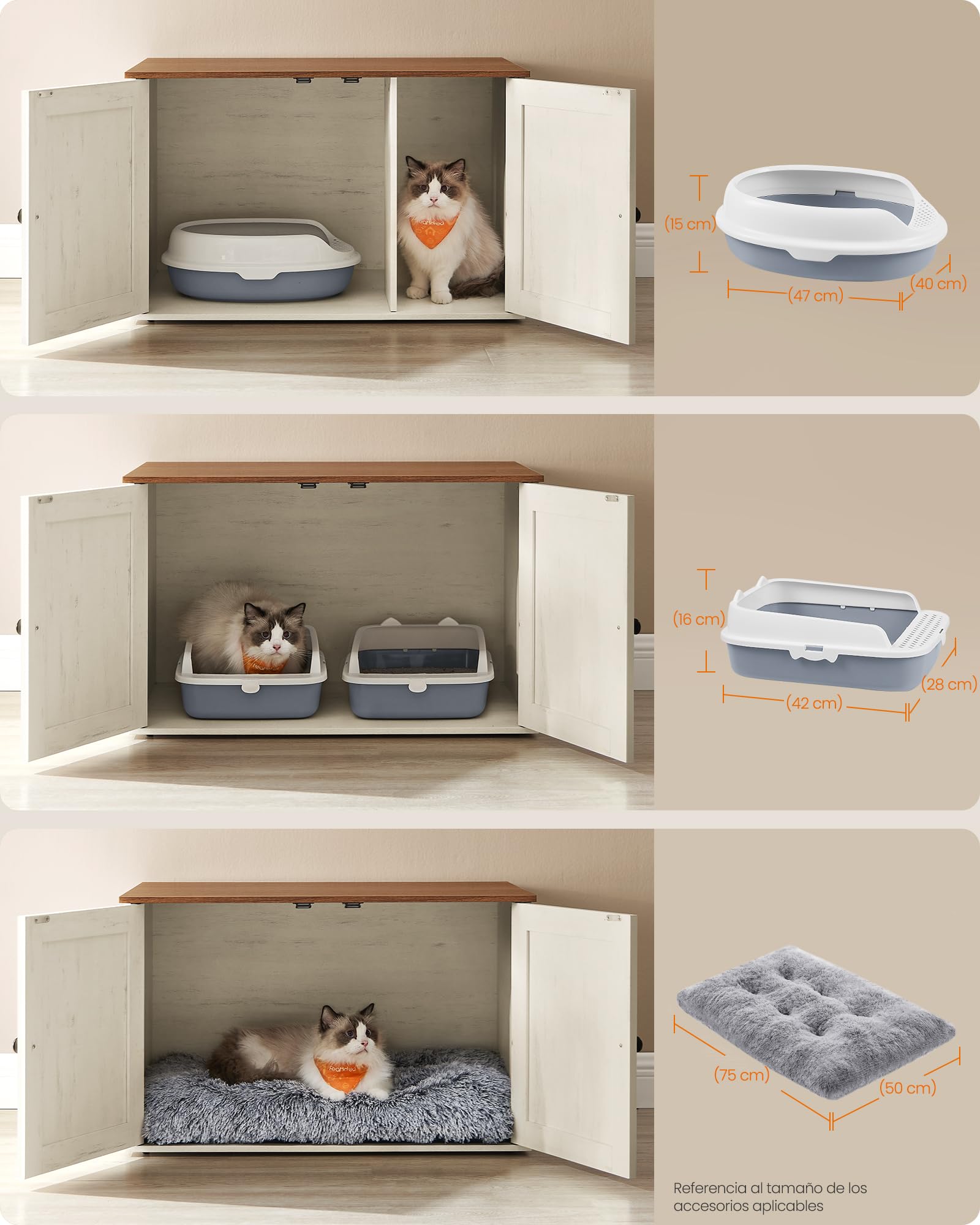 Feandrea Arenero para Gatos, Caja de Arena Oculta, con Separador Extraíble, 80 x 53 x 50 cm, Marrón Miel y Blanco Rústico MPCL002P01