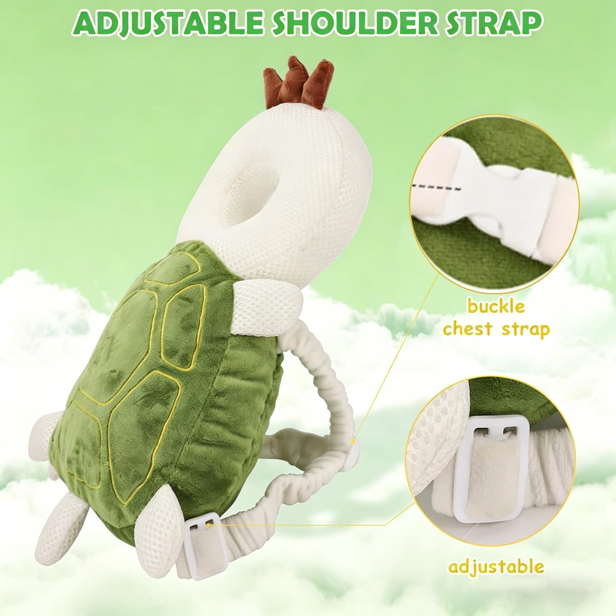 Mochila protectora para la cabeza del bebé, mochila de protección para la cabeza del bebé con rodilleras para bebé, función de alarma para caminar y gatear, suave, transpirable y de seguridad para el
