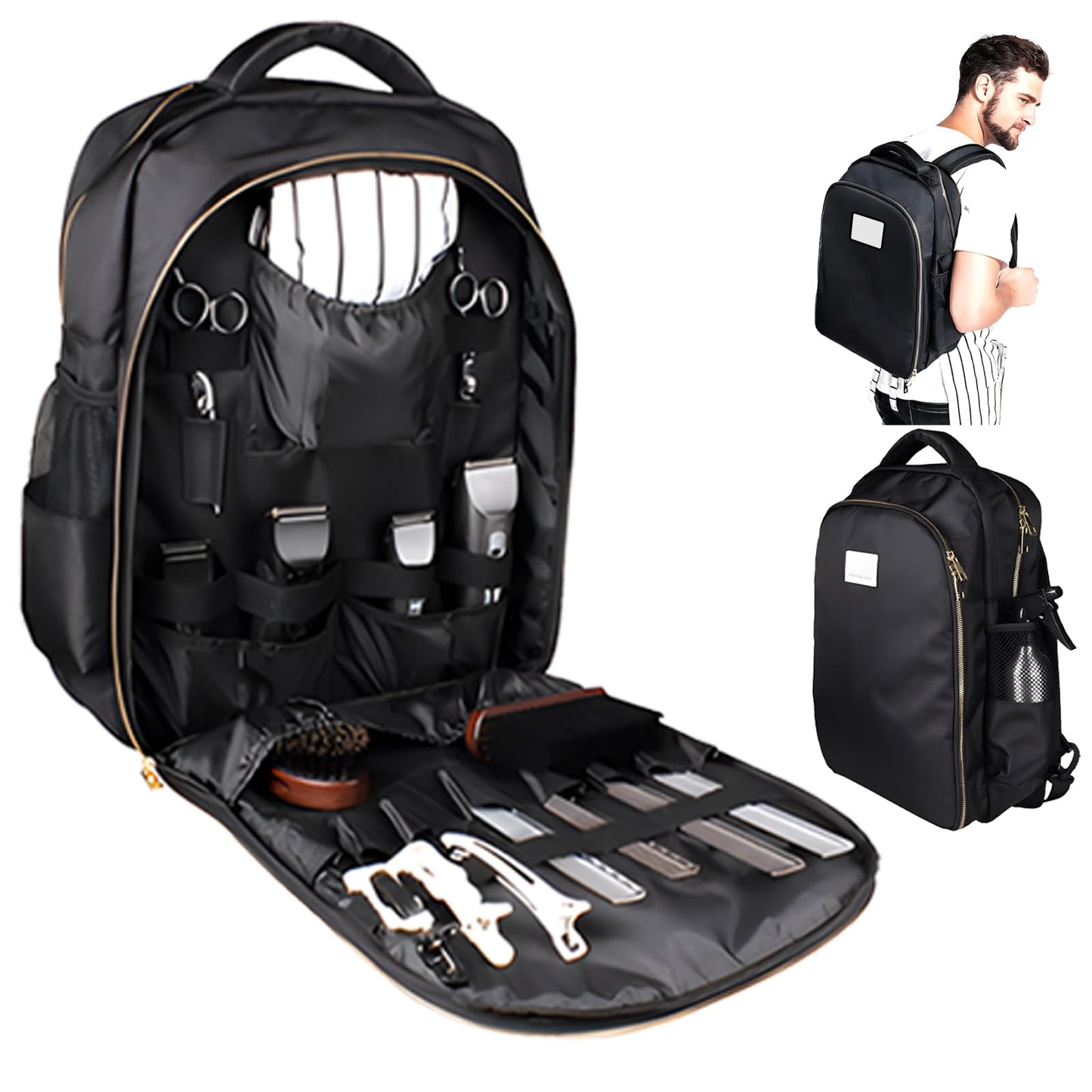 Mochila Barbero Profesional Negra Impermeable con Soporte para Espalda para Organizar Cortapelos y Tijeras