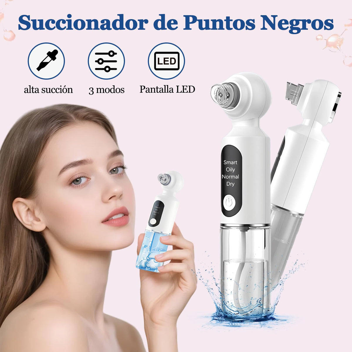 TYDGDJD Succionador de Puntos Negros Electrico, Removedor de Puntos Negros USB Recargable, Pantalla LED, 6 Sondas de Succión y 3 Modos, 4 Pcs Acné Kit, Extractor de Puntos Negros, Removedor de Espinillas