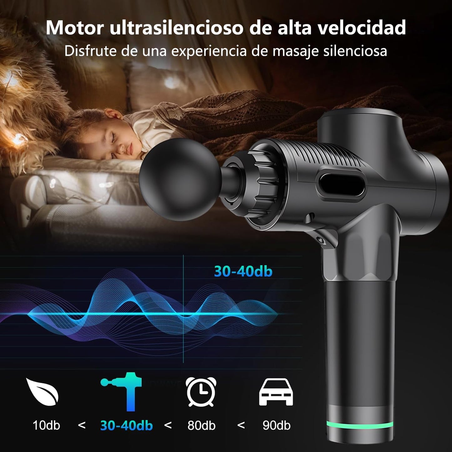 Pistola de Masaje Muscular,Masaje Eléctrico de Mano,30 Velocidades Ajustables，Masajeador Muscular de Tejido Profundo para Aliviar el Dolor,Masajeador de Espalda para Hombros,Cuello