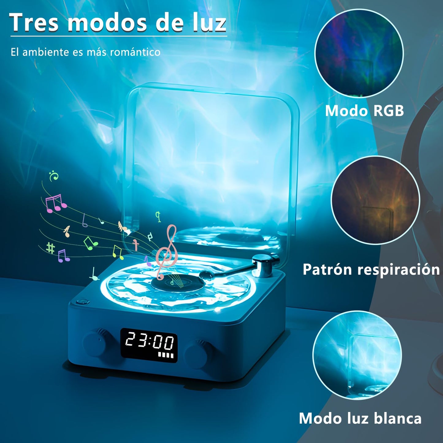 YRHDYU Reproductor de Vinilos, Tocadiscos Bluetooth con Luz Nocturna y Visualización de La Hora, Bocina Tocadiscos Bluetooth Vinilo Waves Recargable, Mini Altavoces Portátiles (Verde)