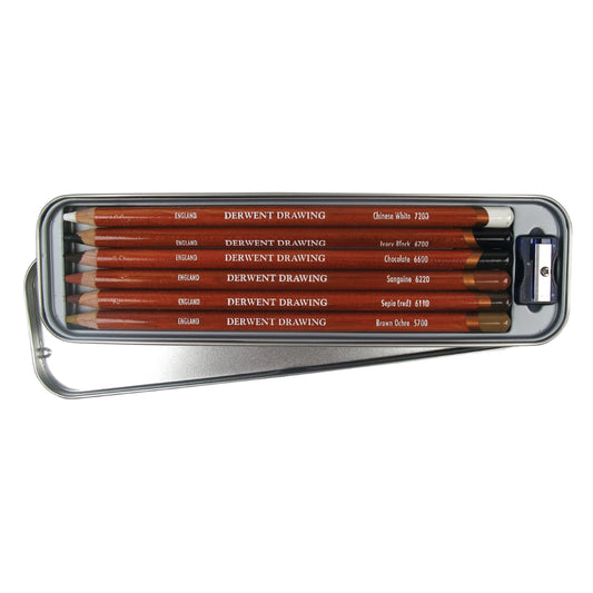 Derwent - Lápices de dibujo y accesorios, blandos, de lata metálica, 6 unidades (0701089)