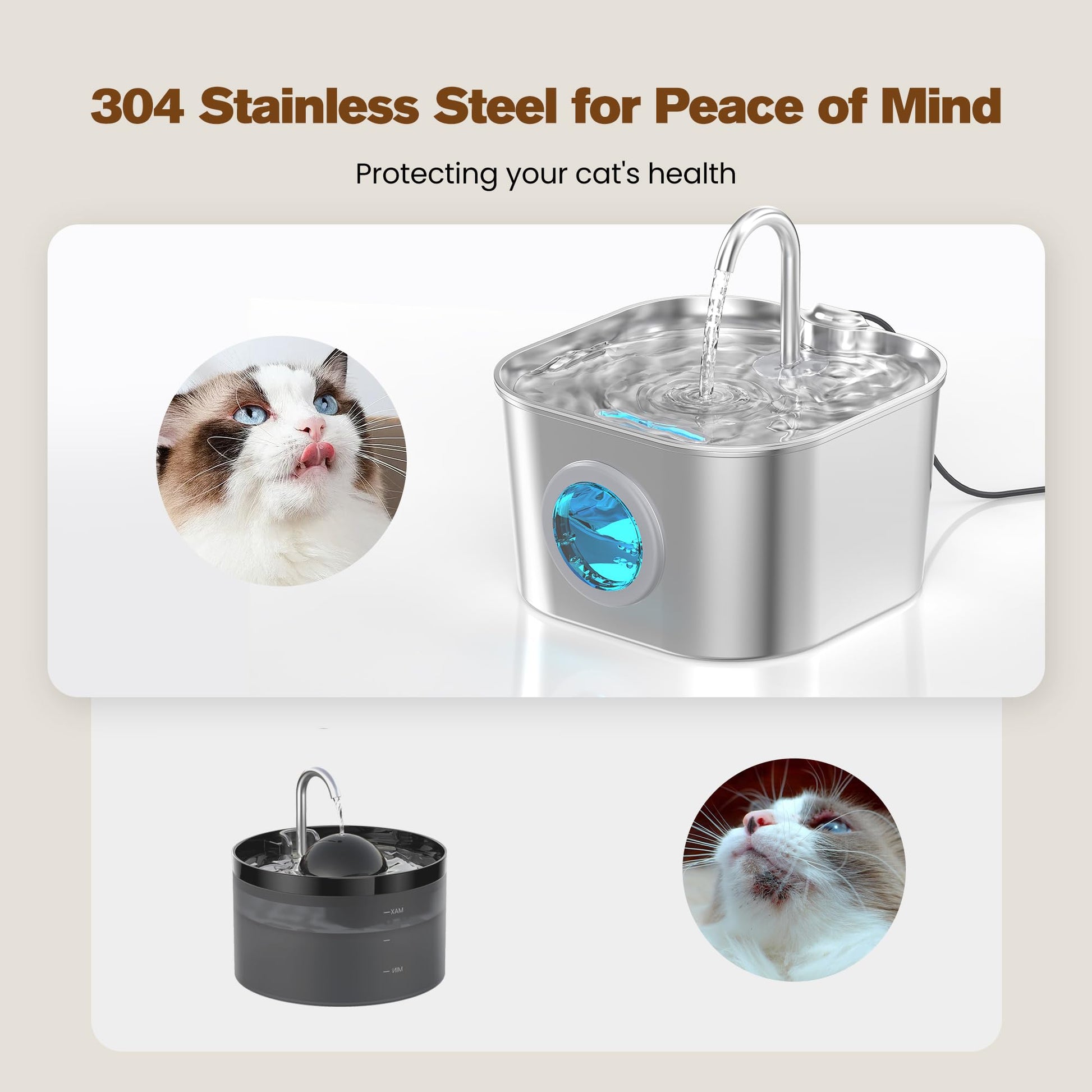 Fuente de agua para gatos de acero inoxidable: fuentes de mascotas para gatos o perros cuencos automáticos para beber dispensador de agua de animales pequeños, botella de agua de metal para mascotas,