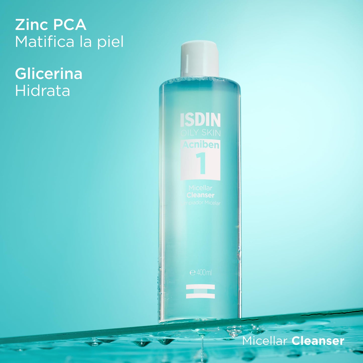 ISDIN AcnibenMicellar Cleanser, Limpiador Facial Desmaquillante Específico Para La Piel Grasa O Con Tendencia Acneica, Elimina El Exceso De Grasa Sin Resecar, Con Zinc Pca - 400 ml