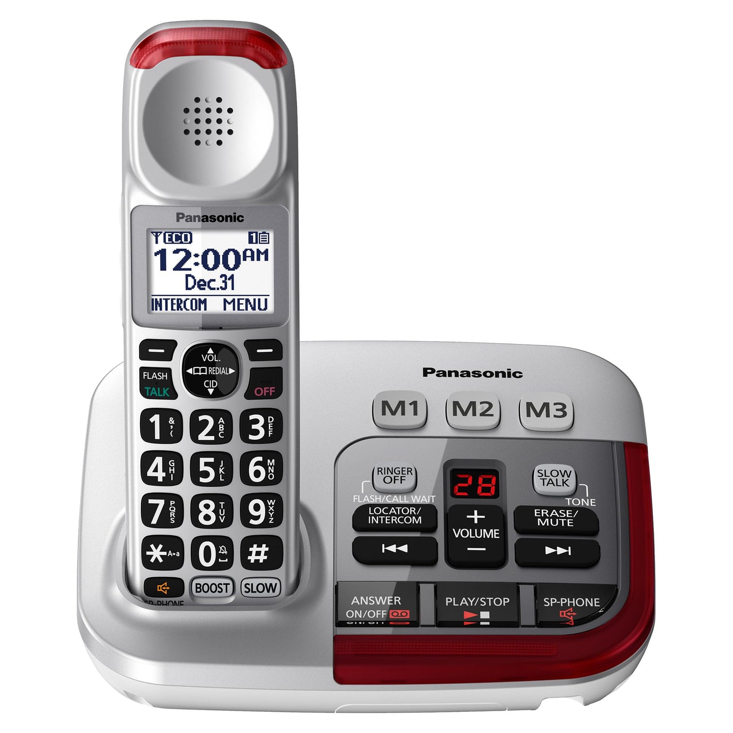 Panasonic kx-tgm450s Amplified teléfono inalámbrico con contestadora Digital, 1 Handset, Plata, Teléfono Amplificado - KX-TGM450S, Plateado
