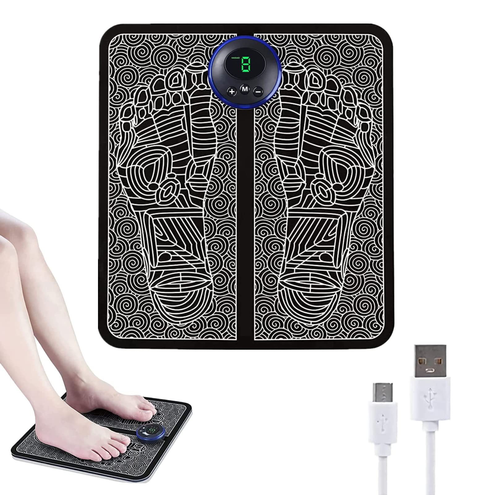 Masajeador de Pies EMS Eléctrico Portátil Plegable con 8 Modos y 19 Intensidades Recargable USB