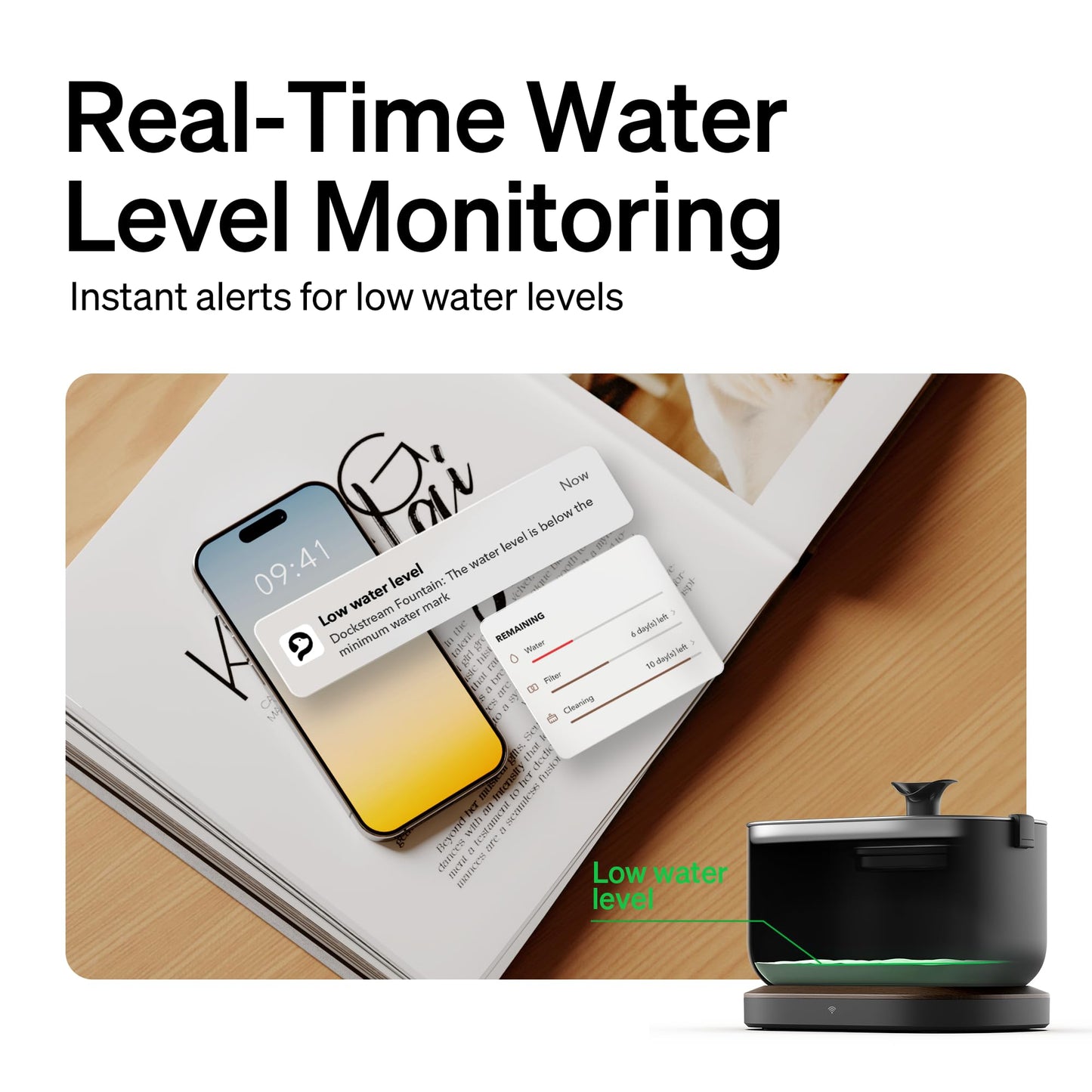 Fuente de Agua Dockstream PETLIBRO Blanco con Bomba Inalámbrica para Gatos en el Interior