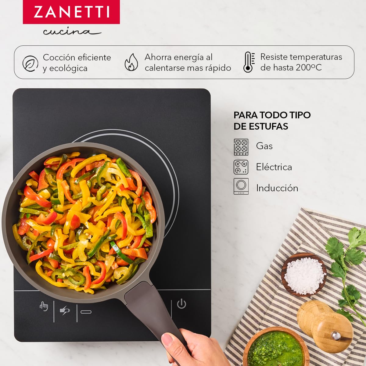 Juego de Sartenes Zanetti Gris con Tecnología Italiana y Antiadherente de Granito