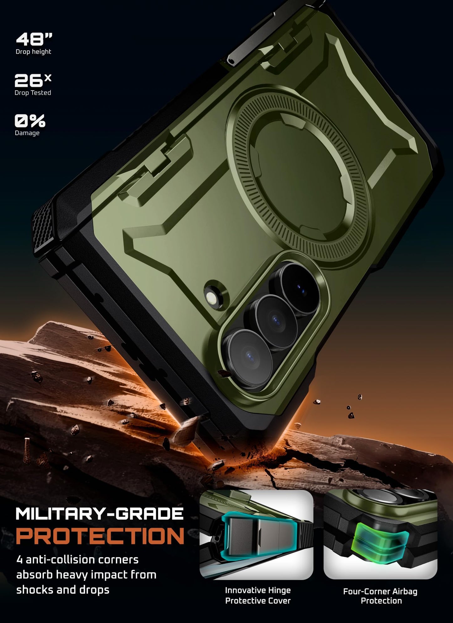 Funda Magnética SUPCASE Verde Protección Militar Samsung Galaxy Z Fold 7 con UBGrip y Vidrio Templado Integrado