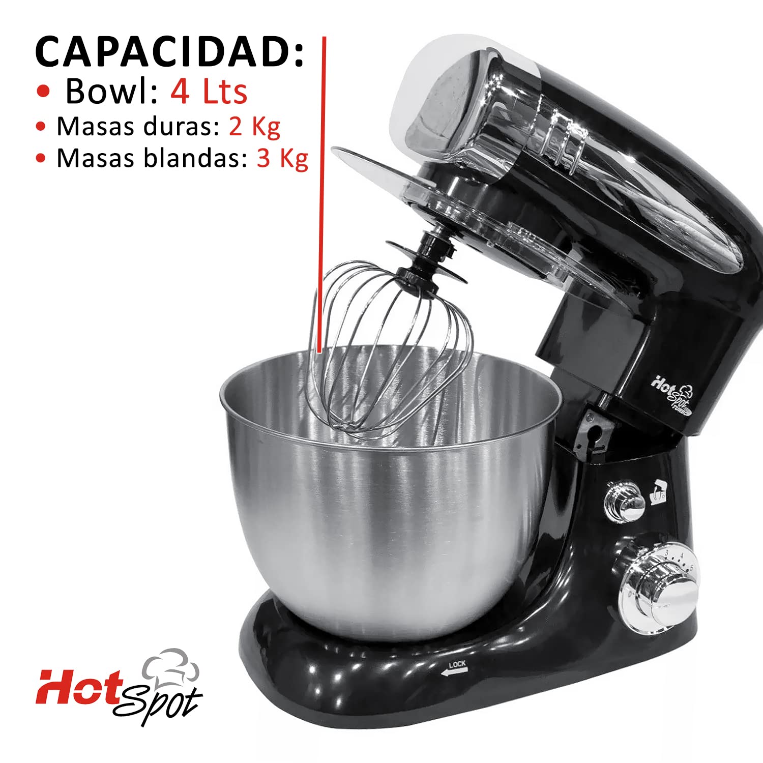 HotSpot Z569 Batidora De Pedestal Profesional 800w Bowl Acero Inoxidable 4 Litros Mezclador Eléctrico Hogar Cocina Repostería