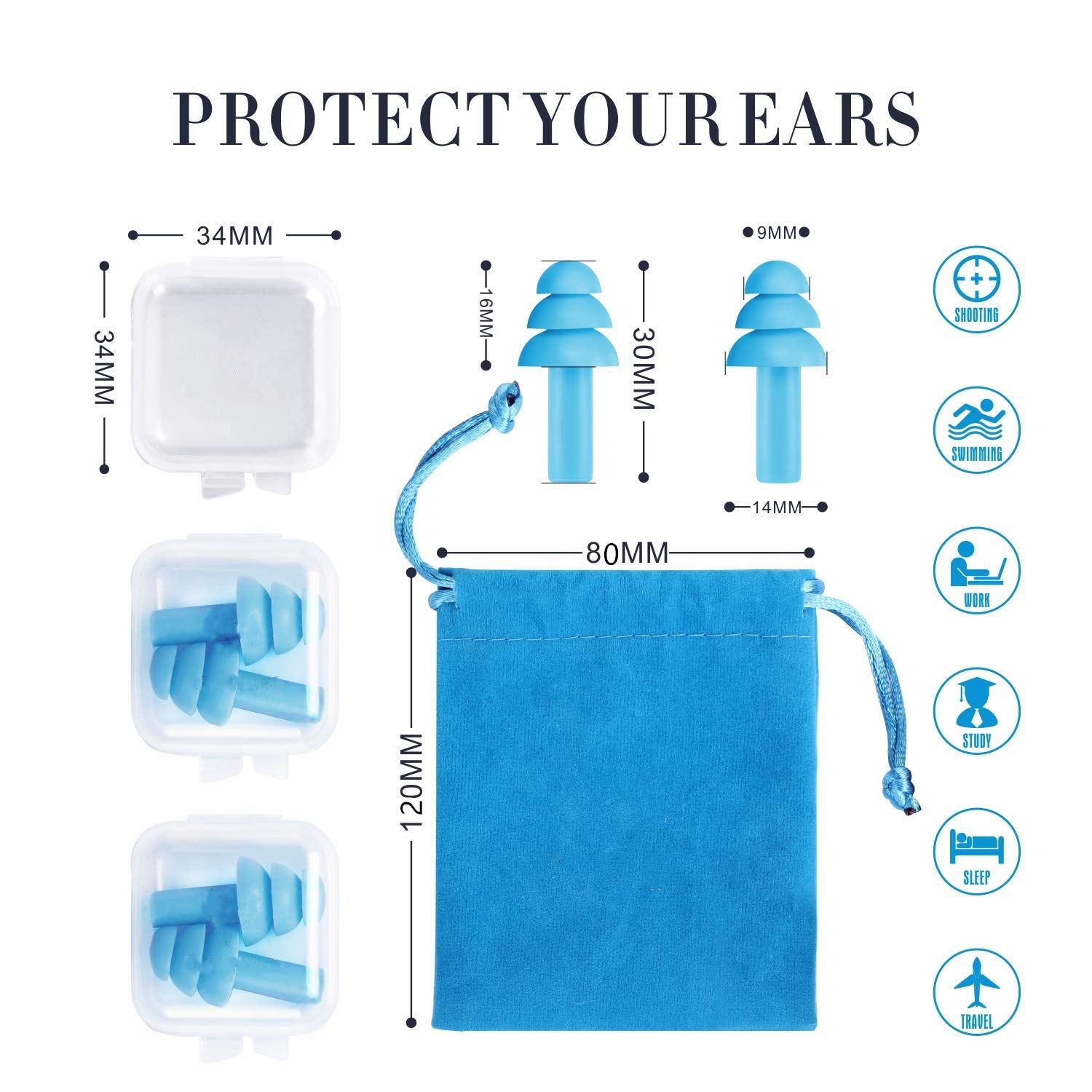 Tapones para Oídos Espuma Reutilizables Suaves y Cómodos para Dormir y Nadar