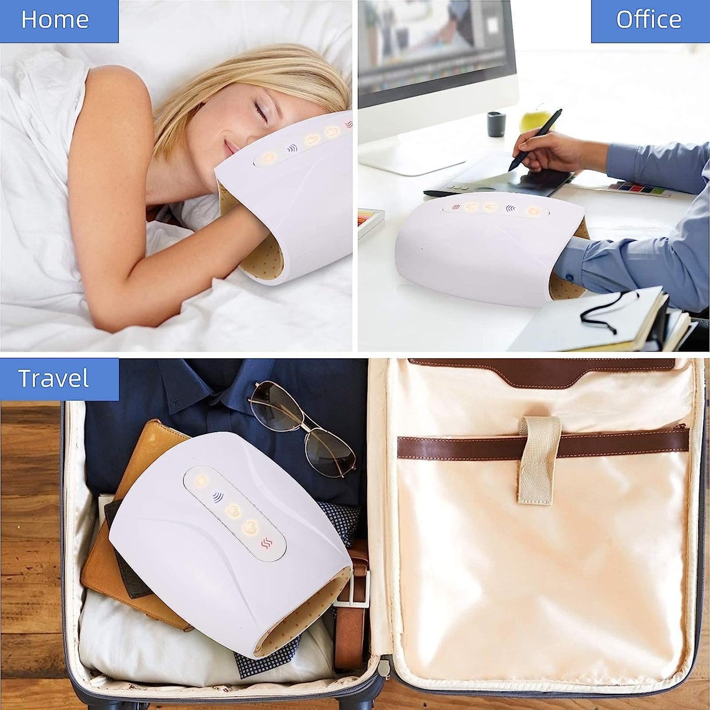 Masajeador Eléctrico de Mano para Masaje de Palma, Masajeador de Manos Eléctrico con Calor y Vibración 3 Modos y 3 Niveles de Compresión,Recargable,para Alivio del Dolor y Entumecimiento de los Dedos