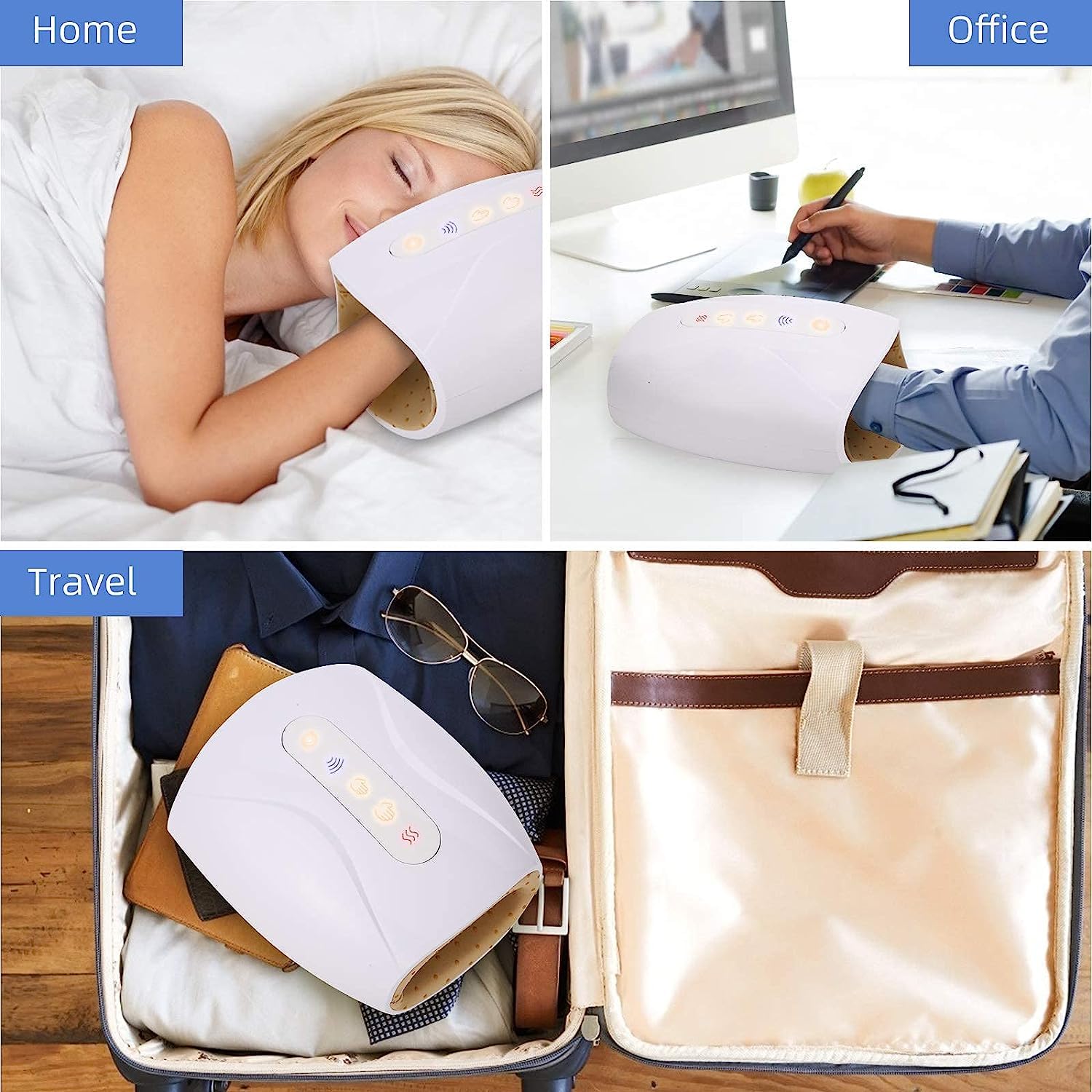 Masajeador Eléctrico de Mano para Masaje de Palma, Masajeador de Manos Eléctrico con Calor y Vibración 3 Modos y 3 Niveles de Compresión,Recargable,para Alivio del Dolor y Entumecimiento de los Dedos