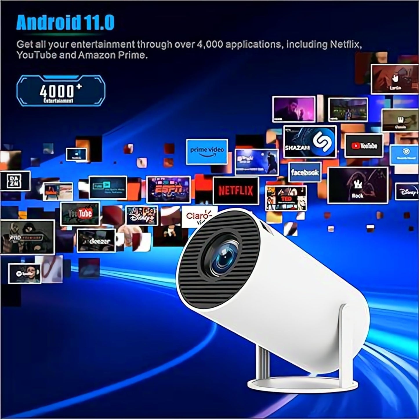 Mini Portable Projector 4K WiFi 6 BT 5.2 Upgraded Portable Projector Full HD Supported for Phone /PC /TV /HDMI /PS5 /Laptop Auto Keystone Home Theater 180° Rotation [Built-in App] White
