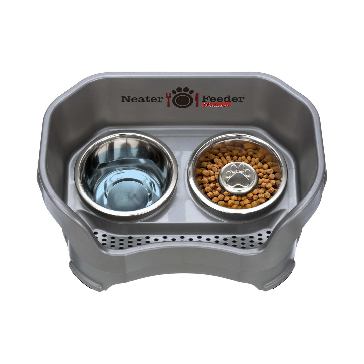 Comedero Neater Feeder Deluxe Gris Gunmetal con Tazón de Alimentación Lenta para Perro Mediano