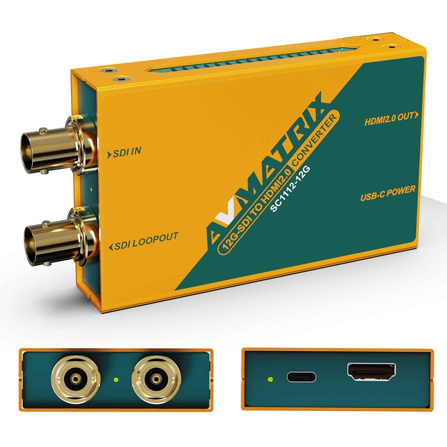 AVMATRIX Mini convertidor SDI a HDMI de 12 G, HD/3G/6G/12G-SDI Loop Out, salida HDMI 2.0, tamaño de bolsillo y fácil montaje, solución de alimentación USB tipo C (SC1112-12G)